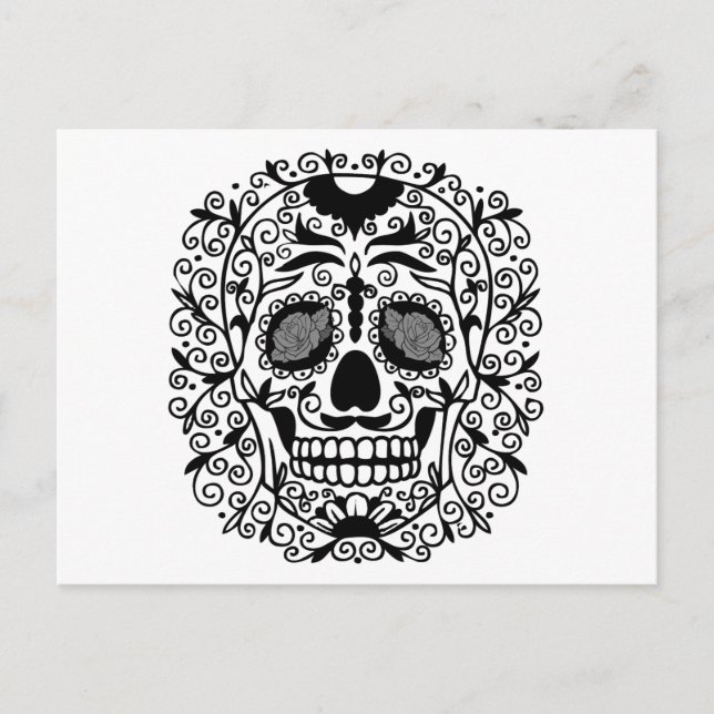 Black and White Sugar Skull With Rose Eyes Postcard (Front)