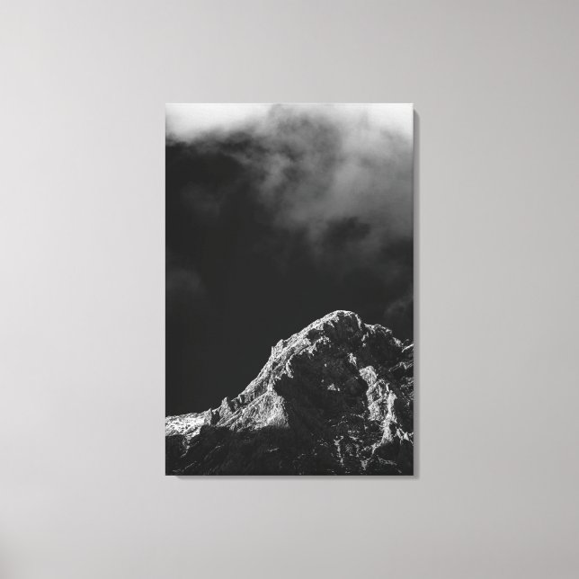 Black and white sun illuminated mountain canvas print (Front)