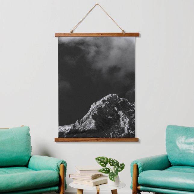 Black and white sun illuminated mountain hanging tapestry (Living Room)