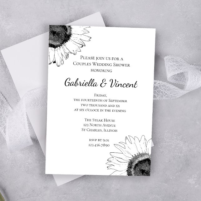 Black and White Sunflower Couples Wedding Shower Invitation (Creator Uploaded)