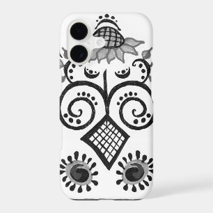 Black and White Sunflower Folk Pattern