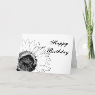Black and White Sunflower Happy Birthday Card