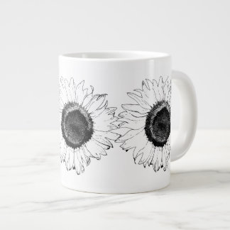 Black and White Sunflower Large Coffee Mug