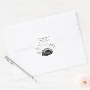 Black and White Sunflower Return Address Classic Round Sticker