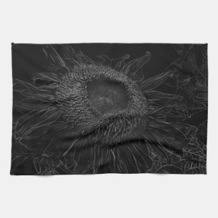 Black And White Sunflower Sketch Design Tea Towel