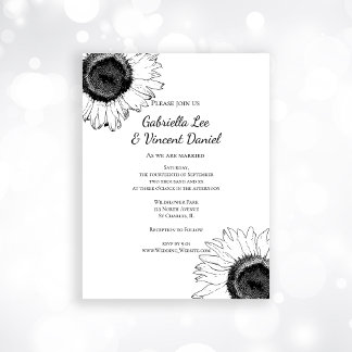 Black and White Sunflowers Wedding Magnetic Invitation