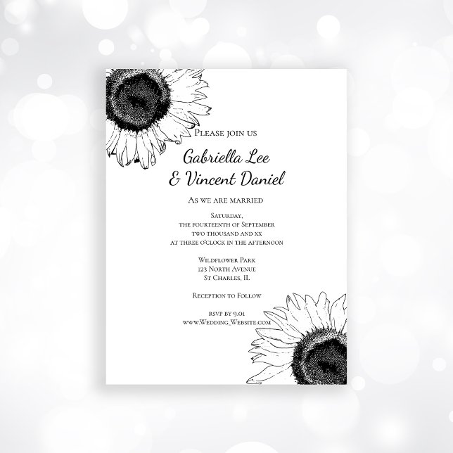 Black and White Sunflowers Wedding Magnetic Invitation (Creator Uploaded)