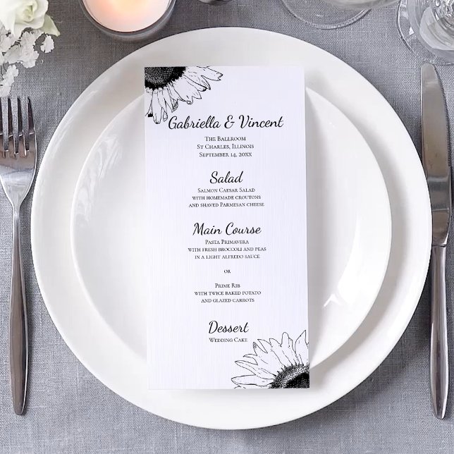 Black and White Sunflowers Wedding Menu (Creator Uploaded)