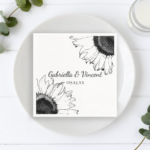 Black and White Sunflowers Wedding Napkin