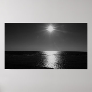Black and White Sunshine over the Sea Poster