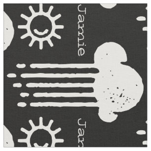 Black and White Sunshine Rain Cloud Personalised Fabric
