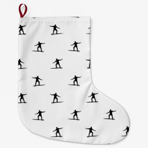 Black and White Surfing Motif Graphic Print Large Christmas Stocking