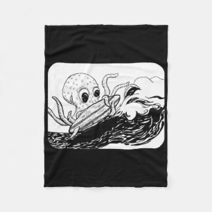 Black And White Surfing Octopus Fleece Blanket