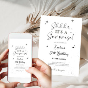 Black and White Surprise Birthday Invitation