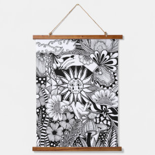 Black and White Surreal Botanical Art Hanging Tapestry