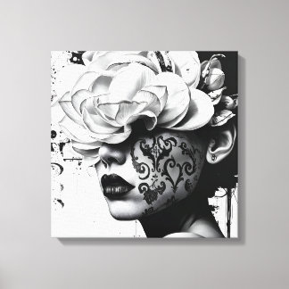 Black and White Surreal Collage Portrait Canvas  Print