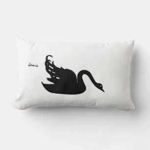 Black and White Swan Any Colour Lumbar Cushion