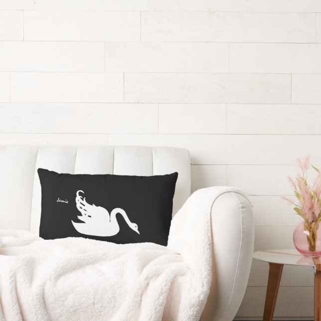 Black and White Swan Any Colour Lumbar Cushion (Couch)