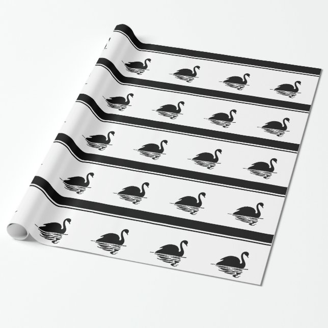 Black and White Swan Design Wrapping Paper (Unrolled)