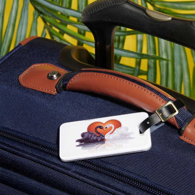 Black and White Swans in Love Heart Luggage Tag (Creator Uploaded)