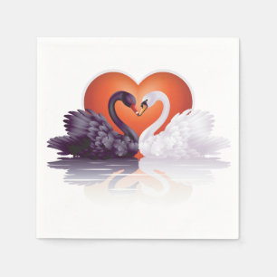 Black and White Swans in Love Heart Napkin