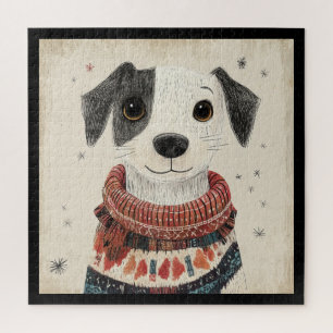 Black and White Sweater Puppy with Snow Jigsaw Puzzle
