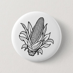 Black and white sweet corn cob icon 6 cm round badge