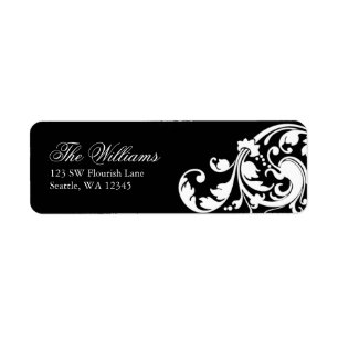 Black and White Swirl Flourish Return Address