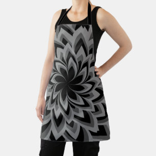 BLACK AND WHITE SWIRL FLOWERS   APRON