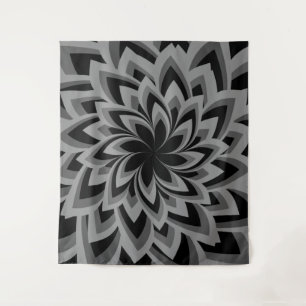 BLACK AND WHITE SWIRL FLOWERS TAPESTRY