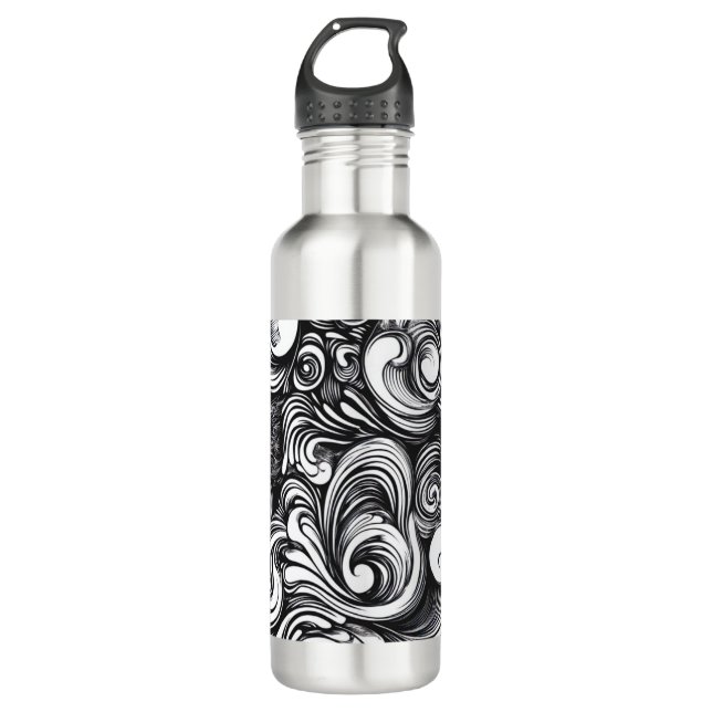 Black And White Swirl Pattern 710 Ml Water Bottle (Front)