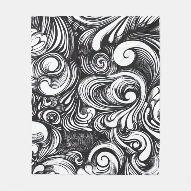 Black And White Swirl Pattern Fleece Blanket (Front)