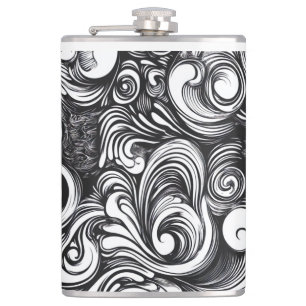 Black And White Swirl Pattern Hip Flask