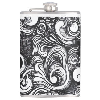 Black And White Swirl Pattern Hip Flask