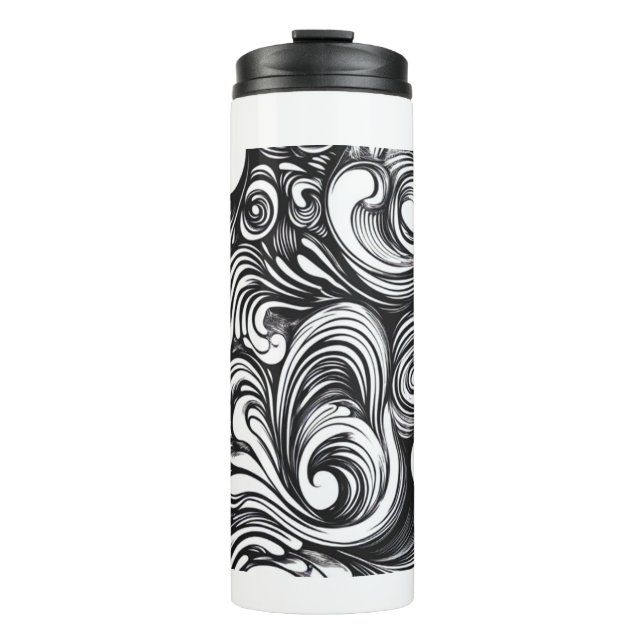Black And White Swirl Pattern Thermal Tumbler (Front)