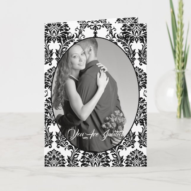 Black and White Swirl Photo Bi-fold Wedding Invitation (Front)