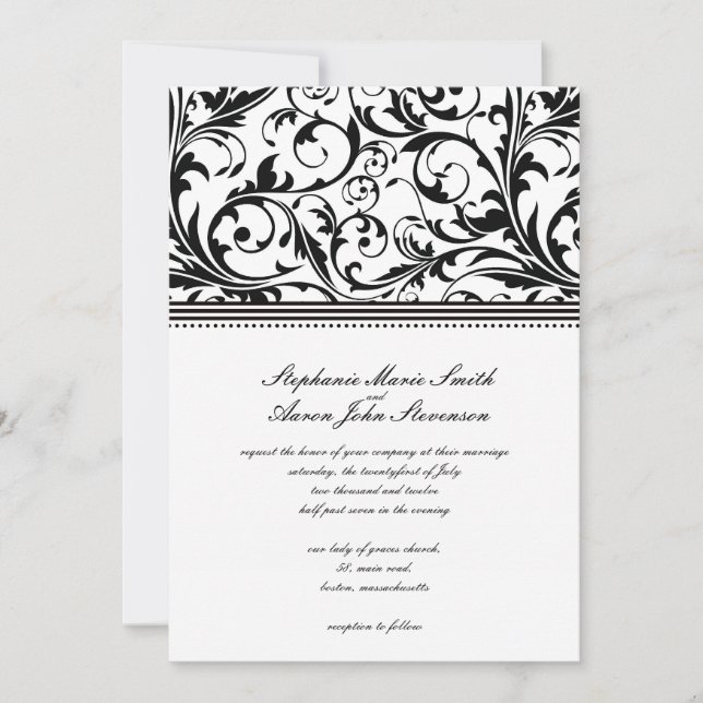 Black and White Swirl Wedding Invitation (Front)