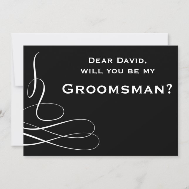 Black And White Swirl Will You Be My Groomsman Invitation (Front)
