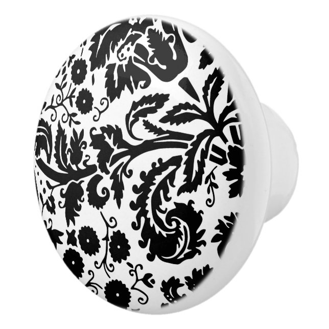 Black and white Swirling floral Damask Ceramic Knob (Right)