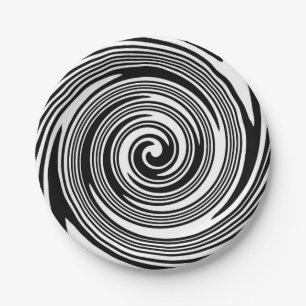Black and white swirling pattern paper plate