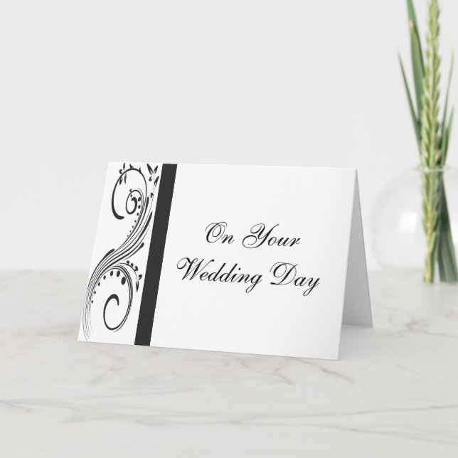 Black and White Swirls Blended Family Wedding Card (Front)