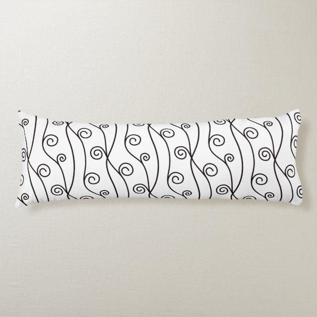 Black and White Swirls  Body Cushion (Front)