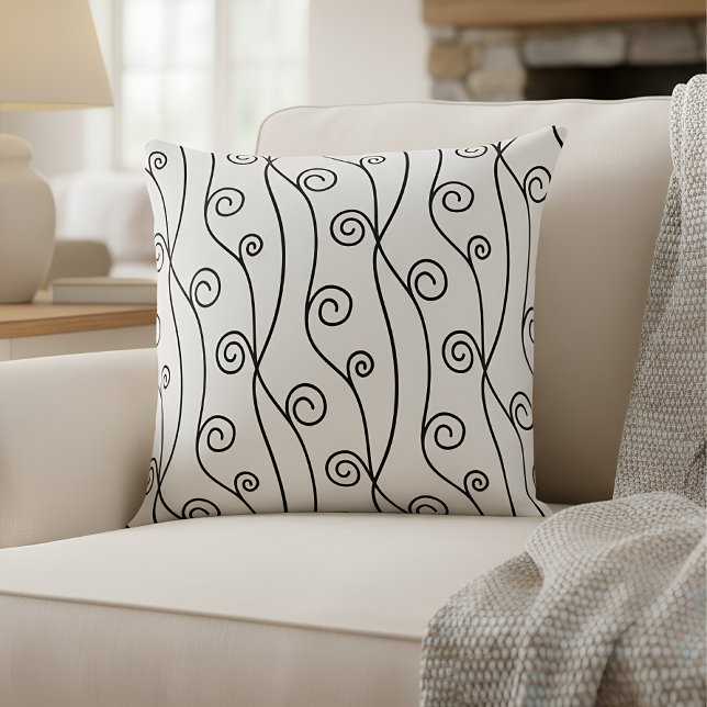 Black and White Swirls Cushion (cosy home decor throw pillow)