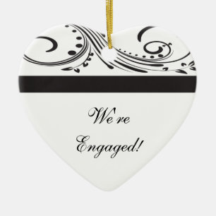 Black and White Swirls Engagement Ceramic Tree Decoration