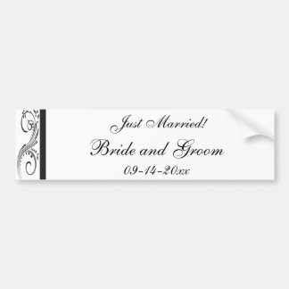 Black and White Swirls Just Married Bumper Sticker