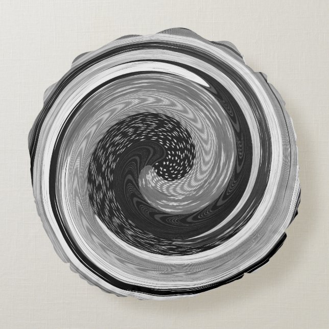 black and white swirls original modern contempory round cushion (Back)