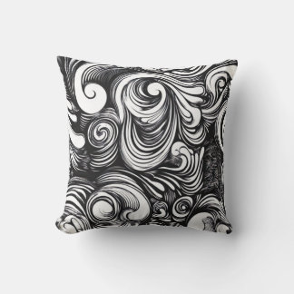 Black And White Swirls Pattern Cushion