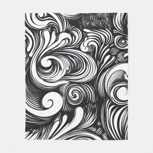 Black And White Swirls Pattern Fleece Blanket (Front)