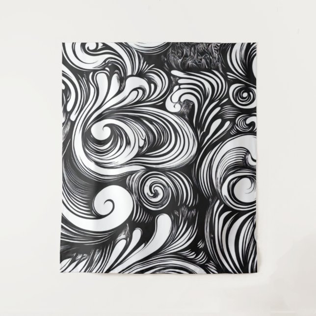 Black And White Swirls Pattern Tapestry (Front)