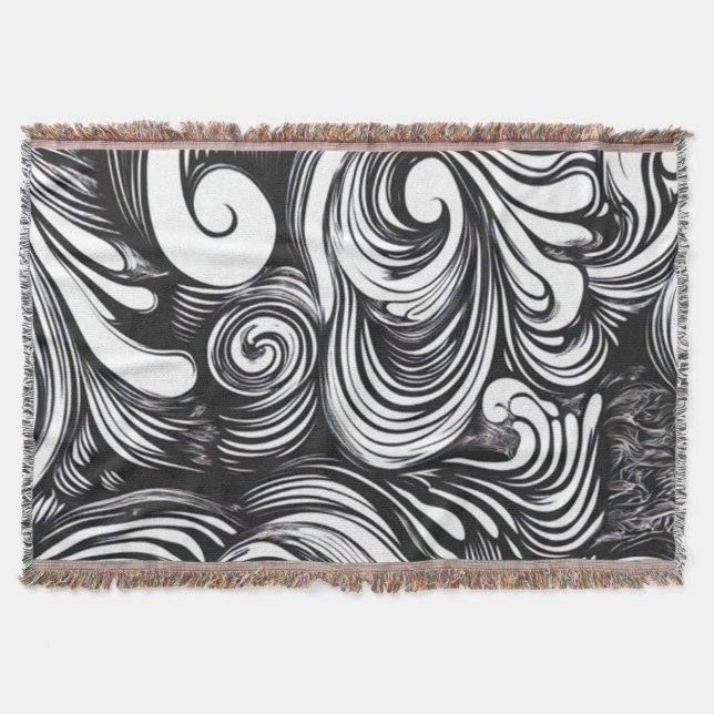 Black And White Swirls Pattern Throw Blanket (Front)